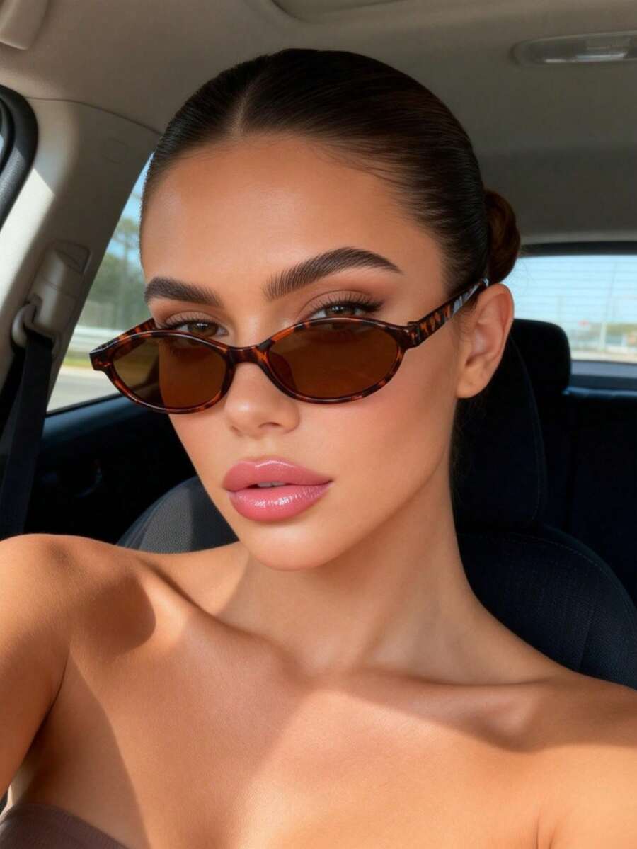 1 Pair Plastic Multi-Color Geometric Full Frame Decorative Classic Fashion Fashion Glasses For Women, Suitable For Holiday Gifts, Tropical Beach Vacations, Family Outings, Outdoor Attire, Dates And Other Occasions, Fashionable Accessory - 1 trà da báo - Xem 1