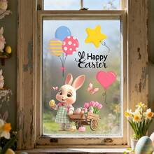1/3pcsHappy Easter Bunny Window Stickers, Removable Electrostatic Glass Decals For Spring Home Kitchen Bedroom Decor - Multicolor - View 2