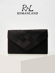 REMANLAND 优雅格纹女士派对单肩包，时尚藏蓝色手拿包，女士晚宴包，适合女士派对、婚礼、盛大晚宴及其他场合，是派对女孩和女士的理想之选，也是送给女性的最佳礼物。 - 黑色 - 查看 10