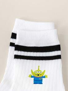 1/5 Pair Disney Toy Story Alien Print Breathable & Comfortable Mid-Calf Socks, Cartoon Character Socks For Boys & Girls, Thin Style For Spring & Summer - Multicolor - View 10