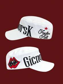 1pc Men's Letter & Lip Embroidery Hip Hop Hat, Streetwear Casual Cap - A - View 2