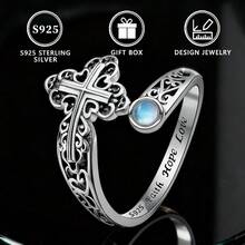 Anel de Lua de Prata 925 para Mulheres, Padrão 3D de Videira de 10 Quadros, Anel com Formato de Colher Inspirado na Fé - Prata - Visão 8