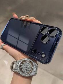 Hadaasi 1pc Black Luxury Camera Protection Electroplated Clear Phone Case Compatible With IPhone 17 Pro Max Air 16 15 14 13 12 11 Pro Max Plus 16E PC Back Cover - Black - View 2