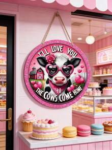 “爱你到永远”情人节木质圆形花环 - 浪漫乡村风格门饰，完美节日礼物，适合温馨的家、客厅、庭院和卧室装饰 - 彩色 - 查看 2