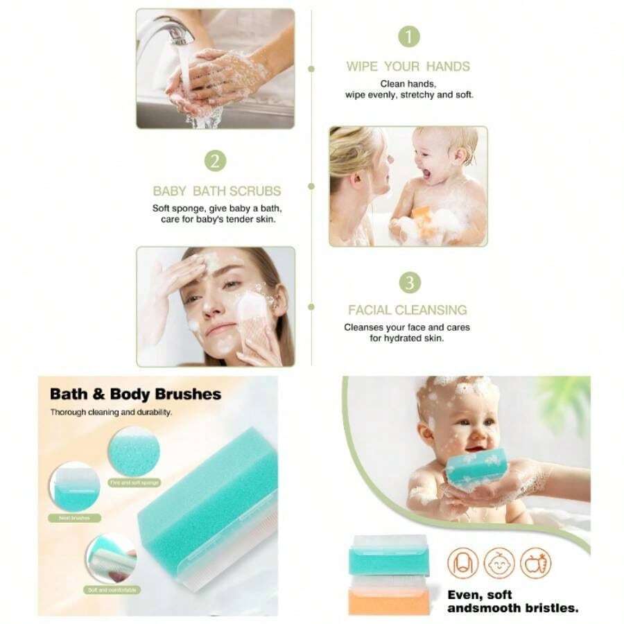 2 PIEZAS Cepillo para costra láctea, Esponja de baño - 2 en 1 Cepillo Esponja Tratamiento del cuero cabelludo, Sensorial y Cuidado del baño - Verde, naranja - Ver 1