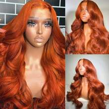 30 Inch Ginger Wig Human Hair 13x4 HD Lace Frontal Wigs Human Hair Body Wave Ginger Lace Front Wigs Human Hair Pre Plucked 200% 350# Ginger Orange Colored Wigs For Women - S350 - 查看 3