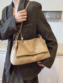 Autumn/Winter Fashion Retro Faux Suede Women's Shoulder Bag, Chic Chain Strap Flap Magnetic Closure Square Bag, European & American Handbag Suitable For Daily, Commuting, Dating, Shopping, Large Capacity Shoulder/Messenger Bag - Multicolor - View 7