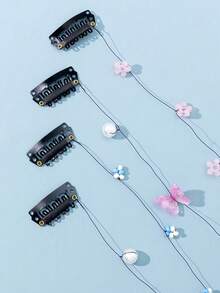 4个女士优雅亚克力珍珠蝴蝶结发夹