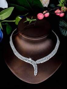 Bộ trang sức hình lá đính đá Cubic Zirconia sang trọng, thích hợp làm quà sinh nhật cho nữ. - Bạc - Xem 8