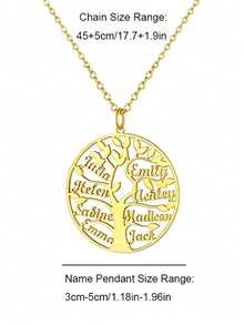 定制生命树项链，可刻1-8个名字，不锈钢材质，适合作为送给妻子、母亲、祖母的家庭成员姓名珠宝礼物。 - 金色 - 查看 5