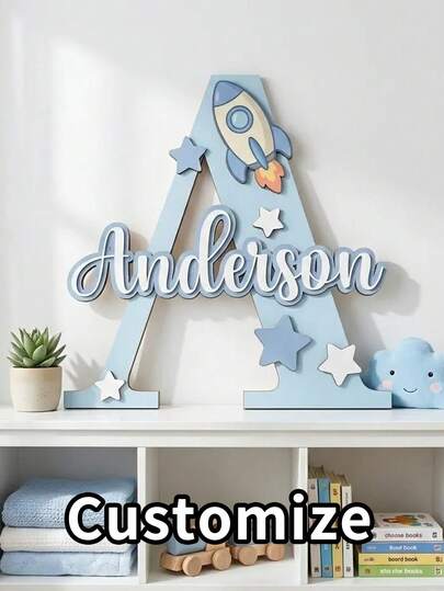 Personlig tränamnskylt med initial och söt ikon, lämplig för barnrumsinredning; Anpassningsbar väggskylt med barnnamn, perfekt för barns födelsedagar, perfekt present till familj och vänner