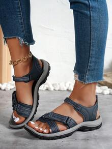 2026 Striped Outdoor Fabric Hook & Loop Fastener Adjustable Sandals, Summer - Navy Blue - View 3