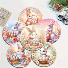 6件套复活节彩蛋和兔子木质杯垫套装 - 耐热、防滑、耐高温餐垫，适合家庭、办公室和主题派对礼品 - 6 - 查看 2
