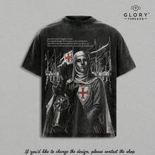 1pcRetro Baldwin IV "The Leper King" The Crusader King And His Holy Army Vintage Washed T-Shirt Hoodie Tank Top Sweatshirt|  Jerusalem Cross Medieval Christian Streetwear| Medieval Cross Armor Glory Of God Outfitgraphic Tee Graphic Tee - Tee Wash V2 - 查看 1