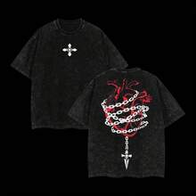 1pc 2026 Men/Women Heavyweight Cotton T-Shirt Retro Dark Cross Print Casual Daily Wear Tropical Outfits Fathers Day Gift Summer Tops Mens Clothes Ropa De Hombre Graphic Tees - màu đen - Xem 6