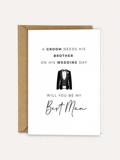 1pc "Will You Be My Groomsman?" Wedding Groom Proposal Card With Envelope - Tuxedo Design Groomsman Proposal Card - Formal Wedding Party Invitation, Blank Inside Page For Writing
