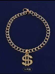 Pet Collar Necklace With Dollar Sign Pendant, Luxury Pet Accessory - Gold - View 1