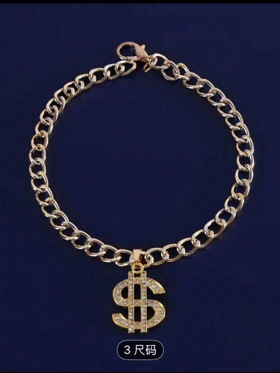 Pet Collar Necklace With Dollar Sign Pendant, Luxury Pet Accessory - Gold - View 1