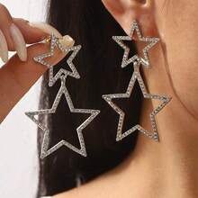 Free Shipping MyDear 1 Pair Fashionable Crystal Pentagram Pendant Earrings, Suitable For Women's Everyday Wear - Bạc - Xem 5