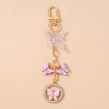 1 pieza Llavero de mujer con mariposa de acrílico y anillo redondo con rhinestones, elegante y de moda, gran regalo para mejores amigas
