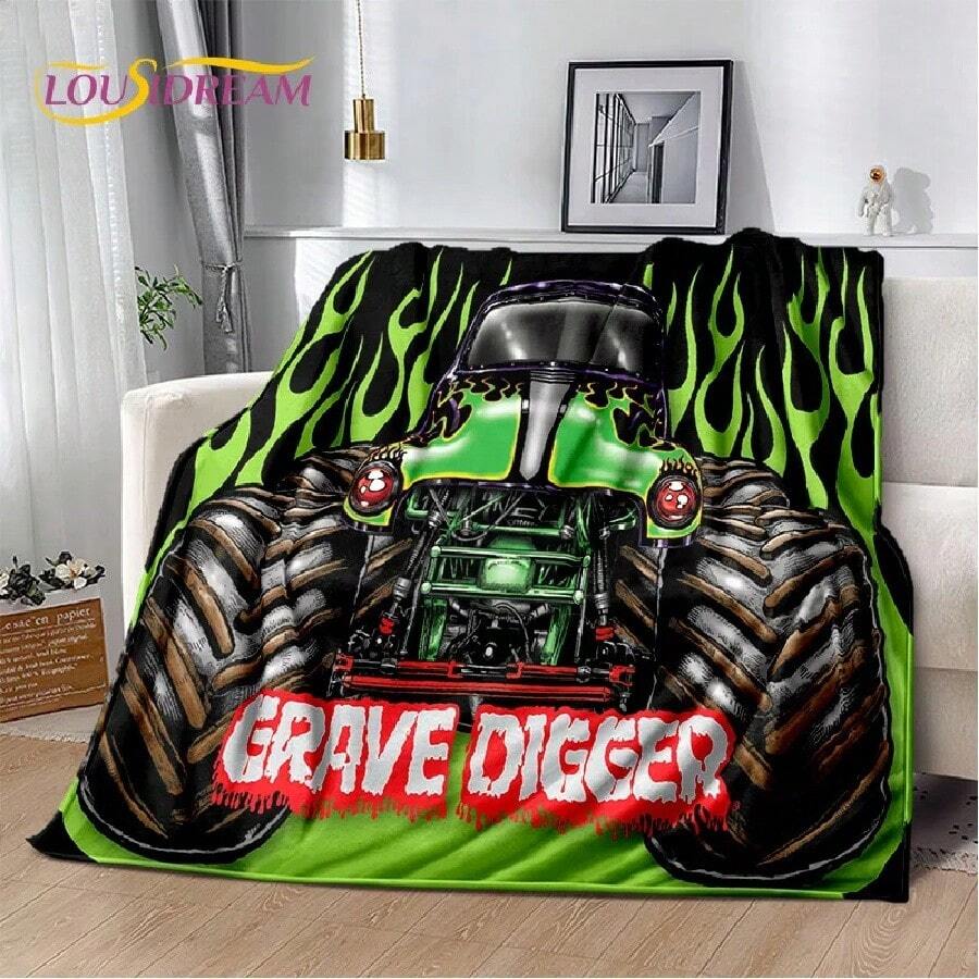 Cartoon Monster Jam 3D Monster Truck Blanket,Soft Throw Blanket For Home Bedroom Bed Sofa Picnic Travel Office Cover Blanket (13).Jpg - trắng - Xem 1