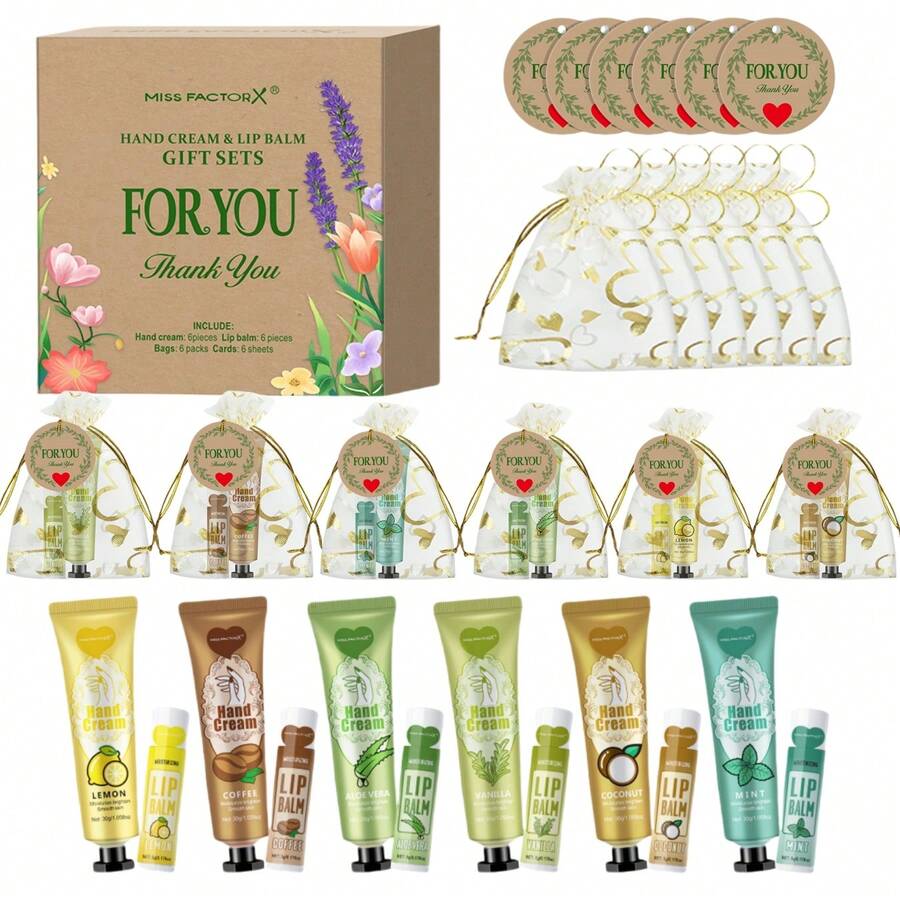Hand Gift Set 24PCS/Box Hand Cream Bulk Lipstick With Thank-You Card And Love Gift Bag Gifts For Women Newlyweds To Guests Thank-You Gifts Company Group Building Welfare Goods - 伴手禮組 6組/盒 - 查看 1