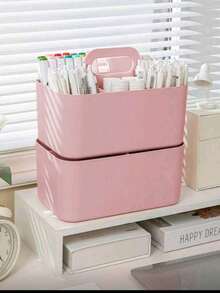 可堆叠收纳盒，适用于浴室、办公室、手工用品或学习用品。便携式手持收纳盒，可放置于浴室桌面。化妆品收纳盒，含眼影、化妆刷。多功能收纳架。开学季必备