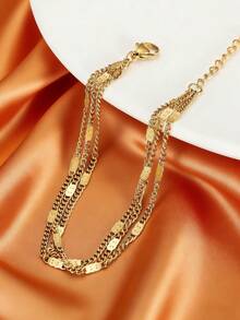 MONALLY 18K镀金三层不锈钢手链，女士可叠戴精致链条手链，防水饰品，日常佩戴时尚配饰，礼品之选 - 鏈條手鍊 - 查看 3