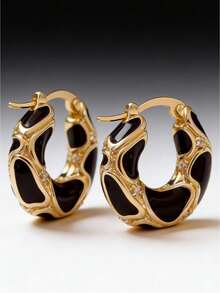 Effortless French Girl Jewelry: Vintage Gold Hoop Earrings For Women - Fall & Winter Staple, Chunky Hoop Set, Old Money Aesthetic Everyday Earrings (Clean Girl Core, Gift Idea) - Black - View 8