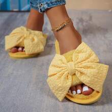 Women's Bowknot Pleated Fabric Slippers, Fashion Casual Home Wear, Autumn/Winter - Yellow - View 4