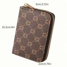 9-Slot Zipper Card Holder & Mini Printed Coin Purse - Portable Handheld Wallet - Brown - View 5