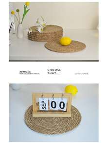 1/4/6pcs Handmade Woven Placemats, Japanese Garden Style Tea Cup Coasters, Round Bowl/Plate Mats, Japanese Paper Straw Kitchen Hot Pads, Suitable For Dining Room, Kitchen And Outdoor Picnic, Home Decor Christmas Cup Mats Christmas Table Decor - Multicolor - View 4