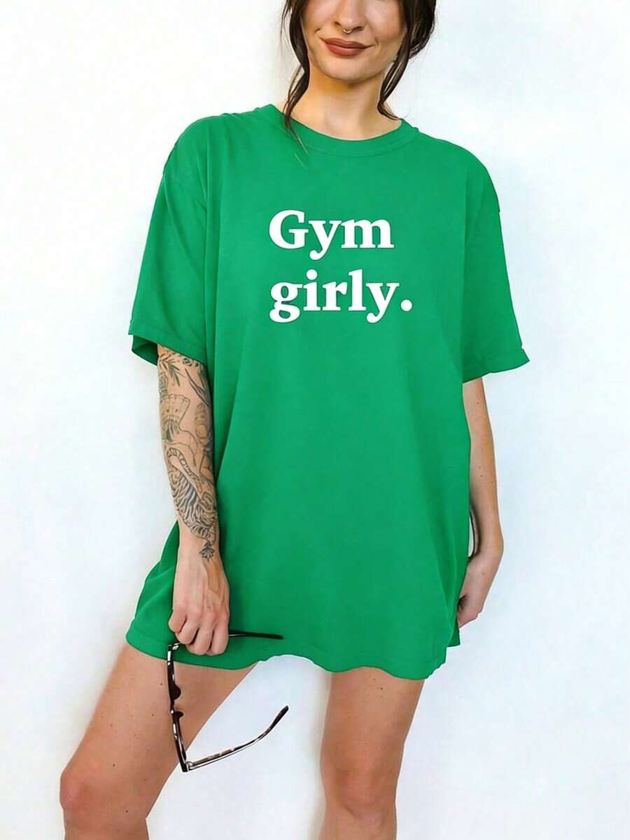 Gym Girly For Pump Cover, Funny Gym Shirt, Gym Funny, Gym Rat, Weight Lifting,  Shirt, Gym Girly-Unisex Loose - Fit Comfortable Vintage Street - Style Cotton T - Shirt Top - 綠色 - 查看 1
