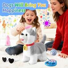 Marsjoy Juguete de Felpa Interactivo Samoyed Dog que Canta y Camina, Repite lo que Dices, Realista Lamiendo la Lengua, Mascota Musical para Niños - Azul - Ver 5