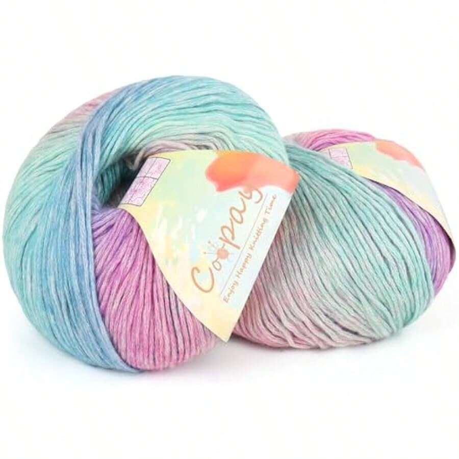 Yarn For Crocheting Knitting, Gradient Cake Yarns, 2 * 3.53oz - 240yds - 50% Cotton 50% Acrylic Ombre Yarns, Crochet Yarn For Blankets, Shawls, Scarves (102 Rainbow) Local Shipping - 114 閃閃發光 - 查看 1