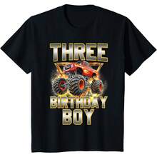 Kids I'm Three Year Old 3rd Birthday Boy Monster Truck Are My Jam T-Shirt  Valentine's Day - 黑色 - 查看 1