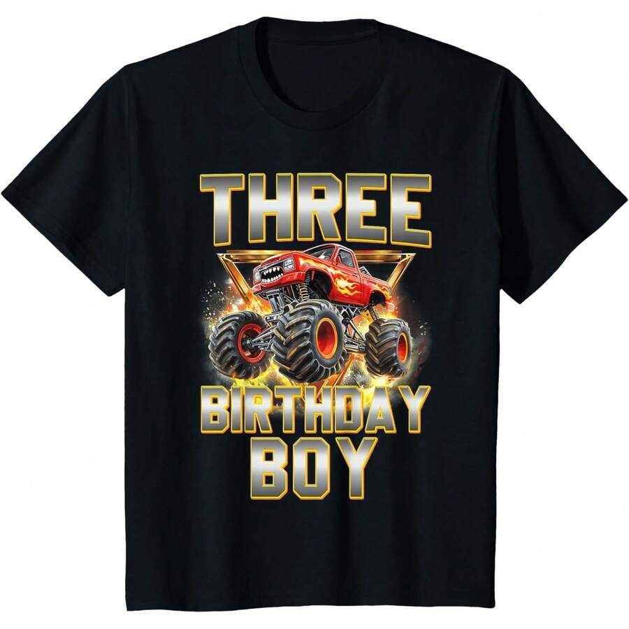 Kids I'm Three Year Old 3rd Birthday Boy Monster Truck Are My Jam T-Shirt  Valentine's Day - 黑色 - 查看 1