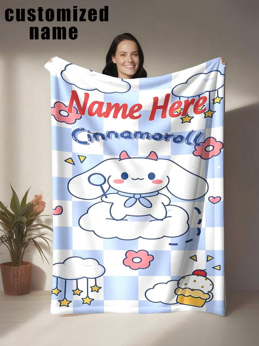 SANRIO 1条三丽鸥肉桂狗主题毯，可定制姓名，色彩鲜艳，可爱甜美，四季皆宜，柔软轻盈，保暖舒适，适合沙发、床铺、户外使用——是送给家人和朋友的完美生日和节日礼物