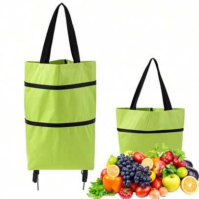 二合一可折叠带轮购物推车，25公斤承重，防水牛津布可重复使用旅行袋