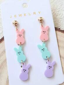 A Pair Of Easter New Rabbit Acrylic Earrings, Earrings With Three Consecutive Rabbits, Creative, Simple And Personalized Ear Accessories
