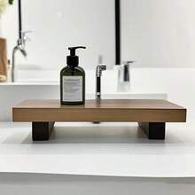 1 pieza Bandeja de baño de madera de palo de rosa, adecuada para sostener gel de ducha, champú, velas aromáticas, decoración de baño, bandeja decorativa multifuncional, almacenamiento de baño, decoración de habitación, regalo perfecto para Halloween, San Valentín, Acción de Gracias y otras festividades - Café integral - Ver 3