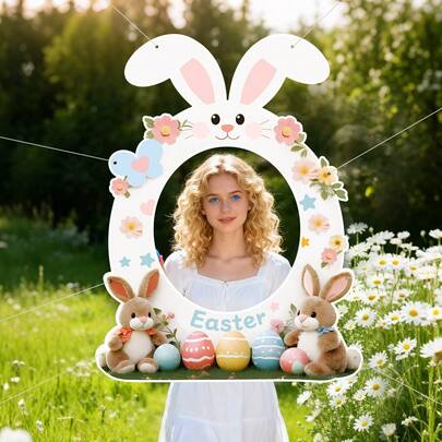 1 Set Happy Easter Rabbit & Egg Photo Frame, Indoor/Outdoor Party Decoration Prop