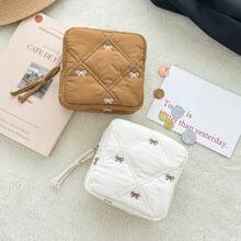 Vadderad rosett sminkväska, resenecessär, läppstiftspåse multifunktionell förvaringspåse för bindor - Multifärgad - Visa 4