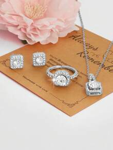 Vintage Luxurious Romantic French Style Sweet Elegant Square Jewelry Set (Based On Actual Product) - Silver - View 6