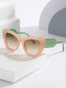 1pc Tortoiseshell Frame Irregular Fashion Glasses, Tortoiseshell Patterned Frame, Gradient Gray Lenses, Oversized One-Piece Frame Design, Retro Chic Fashion Women Fashion Glasses - Multicolor - View 9