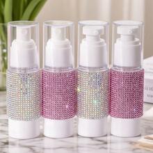 1Pc/2Pcs Bling Rhinestone Press-Type Portable Lotion Bottle/Spray Bottle, Refillable Vacuum Fine Mist Spray Bottle/ Travel Lotion Containers Vacuum Cosmetic Container Press Bottles For DIY Foundation, Gel, Essence, Lotion, Moisturiser - Multicolor - View 9