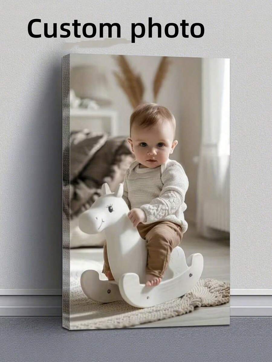 1pc Customized Children's Printed Canvas Poster, Upload Your Own Photo For Family, Pets, Wedding, Anniversary - Perfect For Home & Room Decor, Unique Gift For Easter, Graduation, Birthday Or Anniversary, Fast Delivery - Precious Keepsake For Family And Friends - Multicolor - View 1