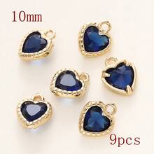 1个/9个心形吊坠，镶有水钻，可用于DIY手链、耳环、珠宝配饰