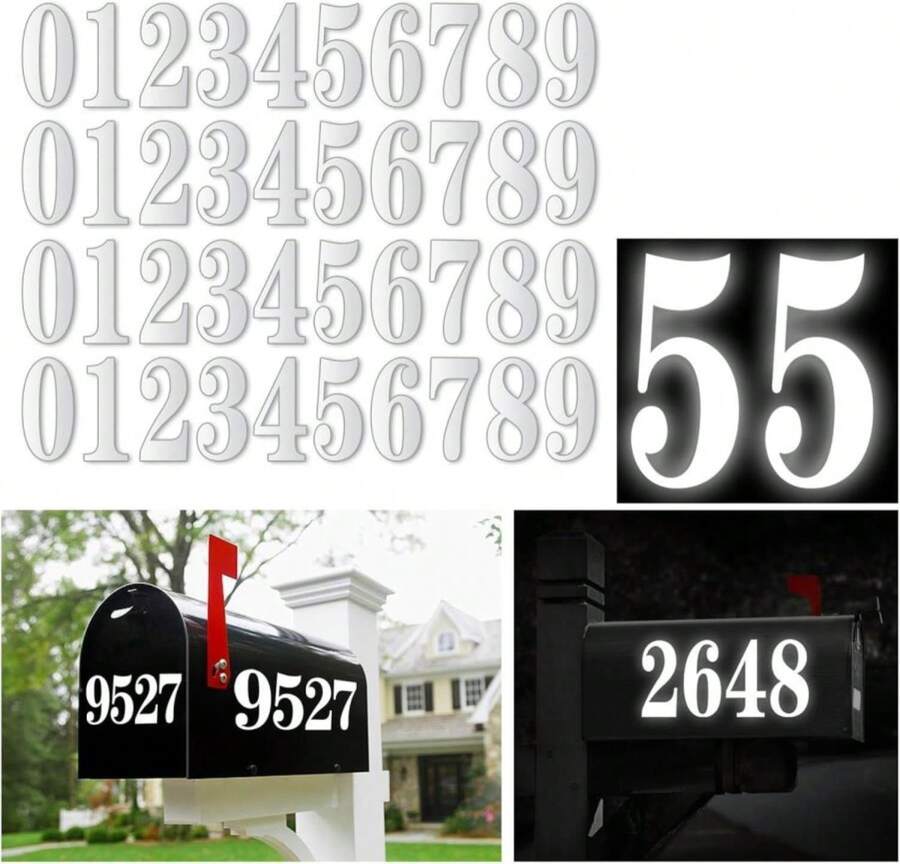 60 PCS White Mailbox Numbers, Vinyl Waterproof Stickers For Outside, Address On House, Big Mail BOX Number, 6 (3" X 4 Sets, 4" X 2 Set,0-9) - ColorA - View 1