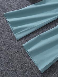 2pcs Girls Lantern Sleeve Collared Top & Wide Leg Pants Set, Casual/Party/Performance Outfit, Spring/Summer - Green - View 9